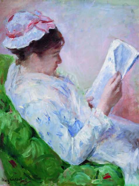 A painting of a woman reading